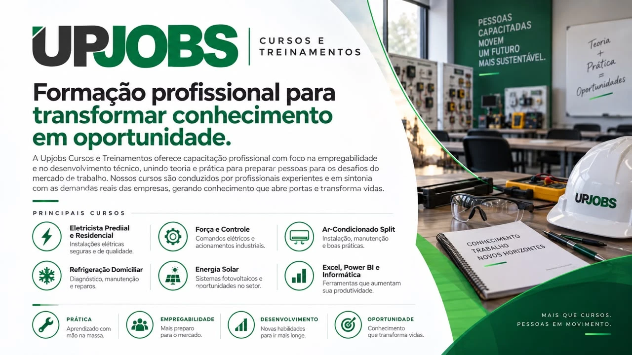 Apresentação institucional de UpJobs Cursos e Treinamentos; os serviços estão descritos nesta página
